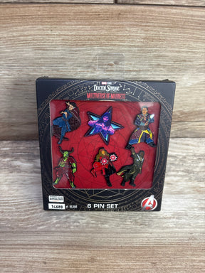 Marvel Doctor Strange Multiverse of Madness 6 pin set in original packaging on wood surface