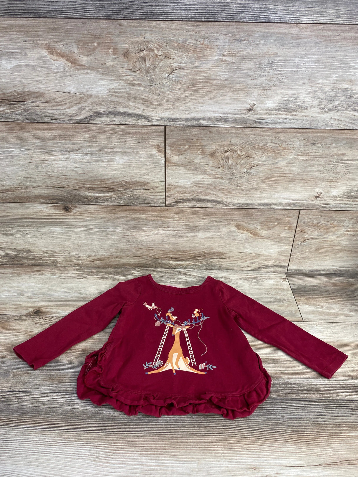 Long Sleeve Deer Christmas Shirt Burgundy sz 18m