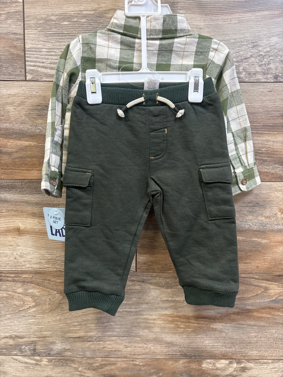 NEW Little Lad 2pc Flannel & Pants Set Green sz 12m