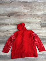 Red kids sweater with white snowflake pattern, cozy knit holiday top for children