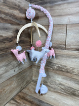 Pink/Grey Crochet Llama Wooden Mobile