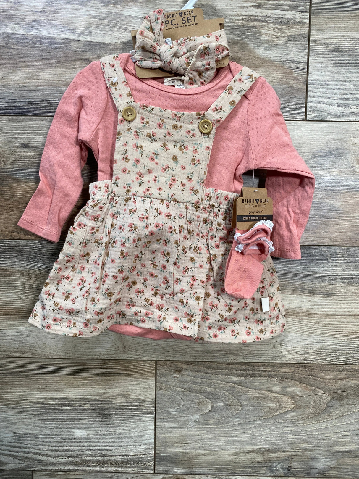 NEW Rabbit + Bear Organic 4Pc Pink Bodysuit & Skirtall Set Sz 12m