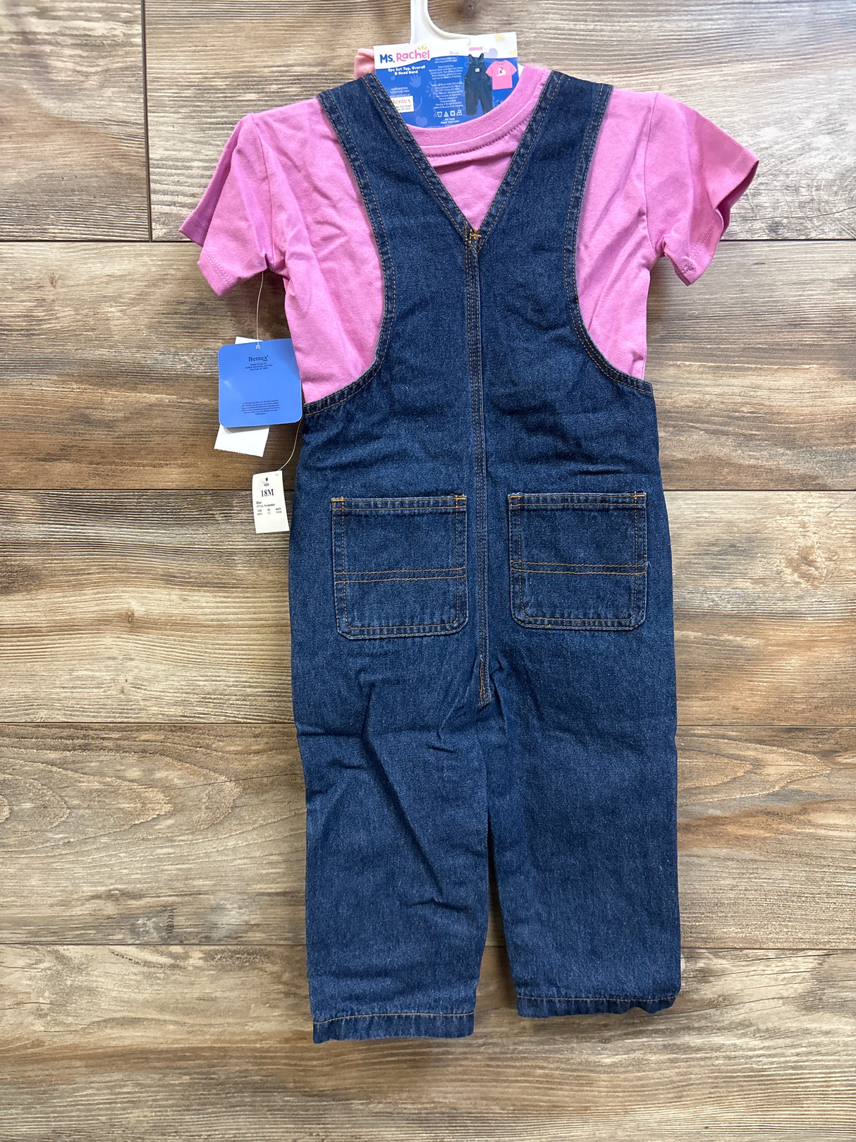 NEW Ms Rachel 3pc Shirt & Overall Set Pink sz 18m