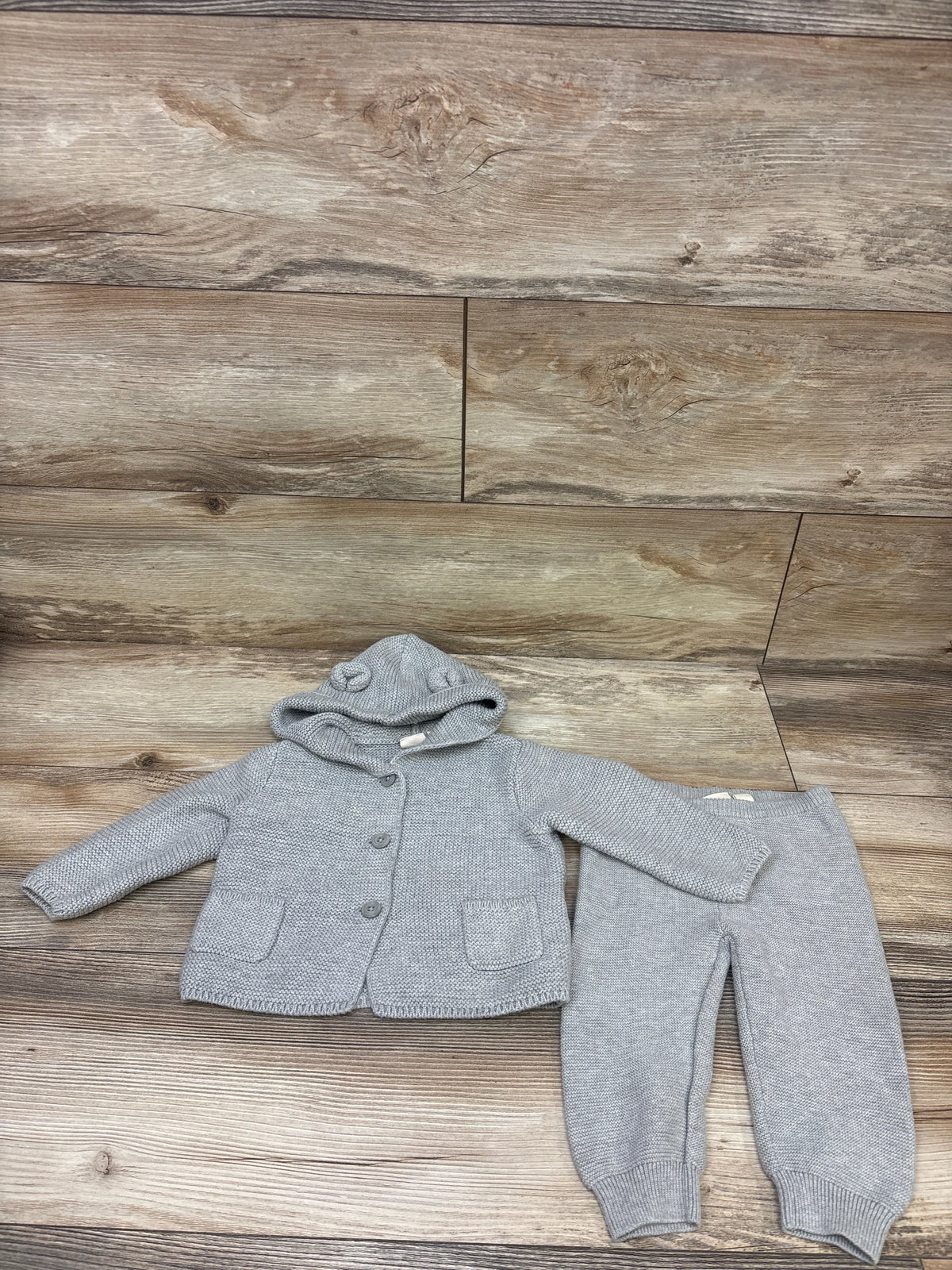 Baby Gap 2pc Knit Hooded Cardigan & Pants Set Grey sz 6-12m