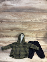PL Baby 2pc Fleece Button-Up Jacket & Pants Set Green sz 12m