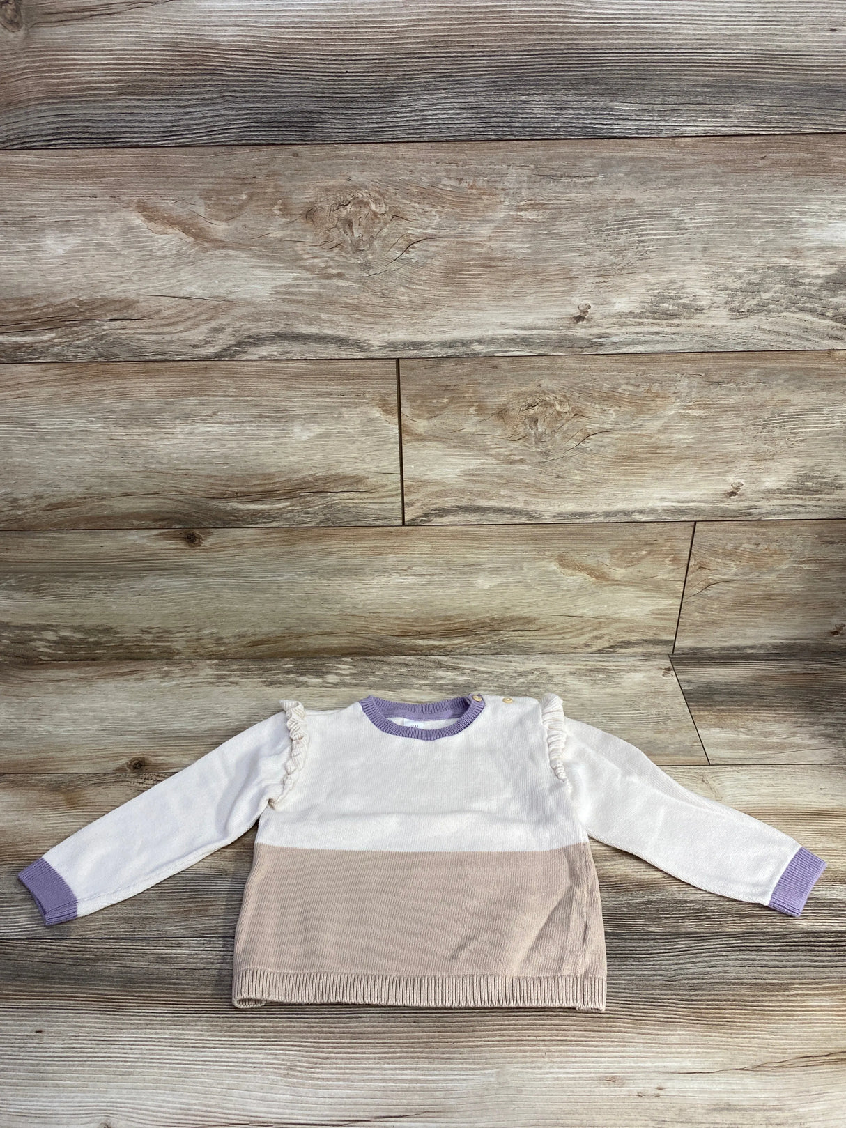 H&M Ruffled Sleeve Pull Over Knit Sweater Cream sz 3T