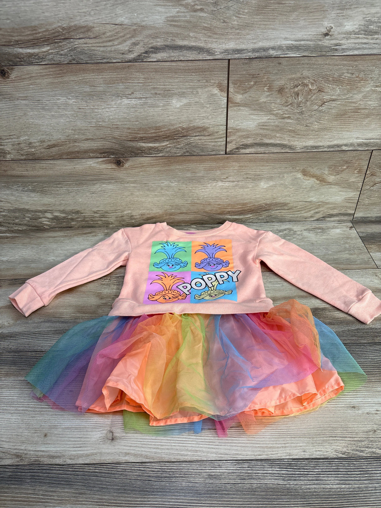 Trolls Poppy Tulle Sweatshirt Dress Peach sz 3T