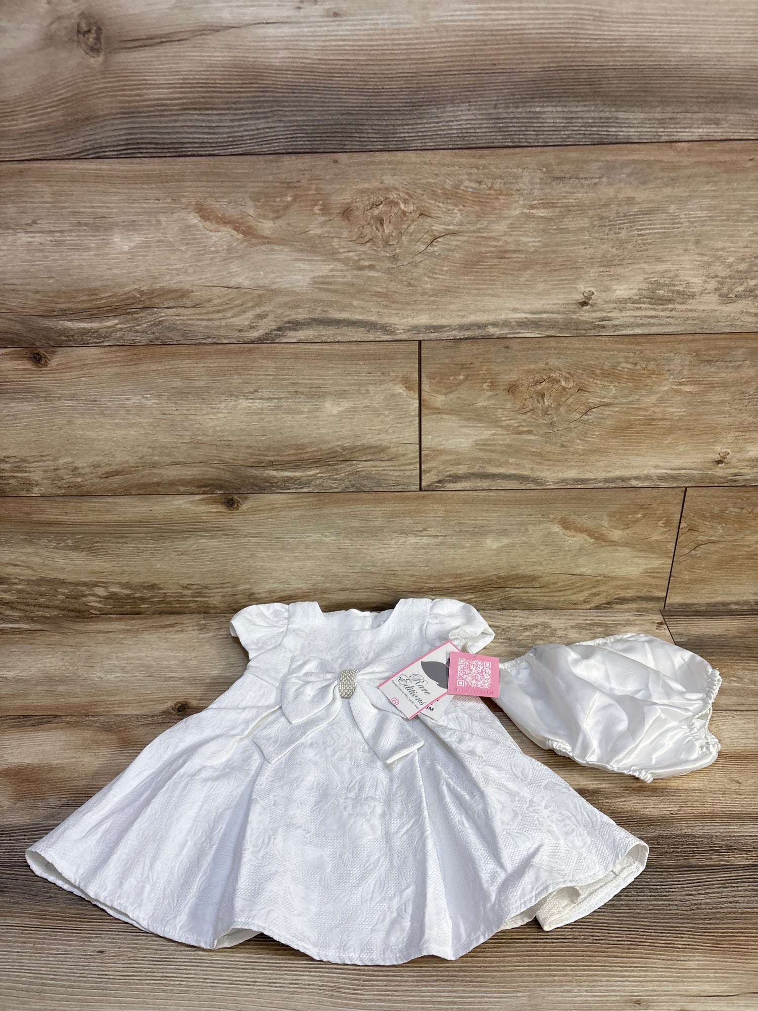 NEW Rare Editions 2pc Floral Bow Dress & Bloomers Set White sz 18m