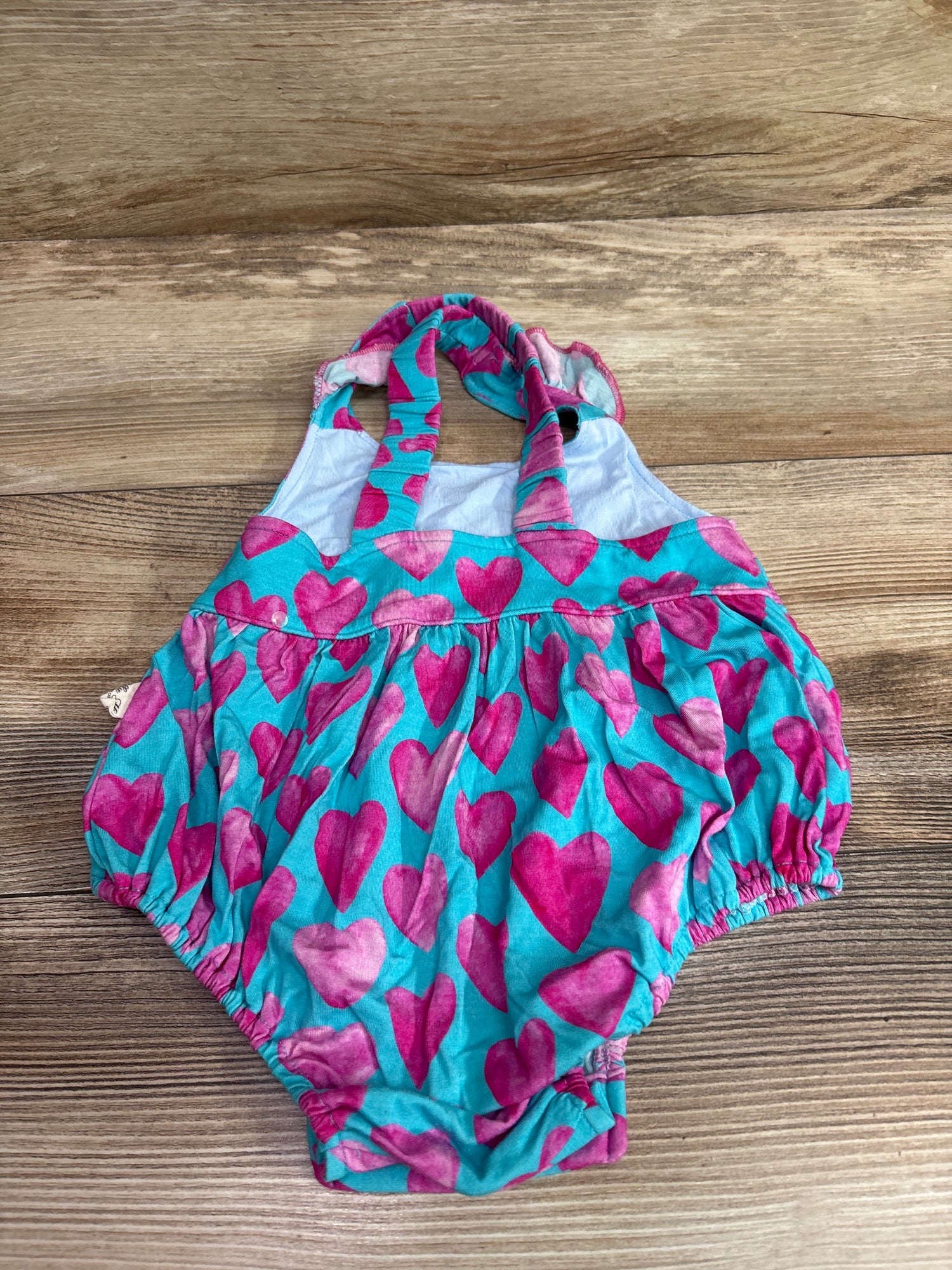 Ellie K's Bamboo Heart Print Bubble Romper Blue sz 9-12m