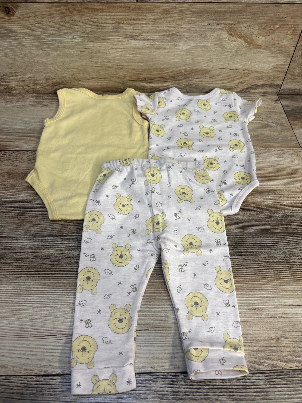 Disney Baby 3pc Winnie The Pooh Sleeveless Bodysuit Set Yellow sz 3-6m