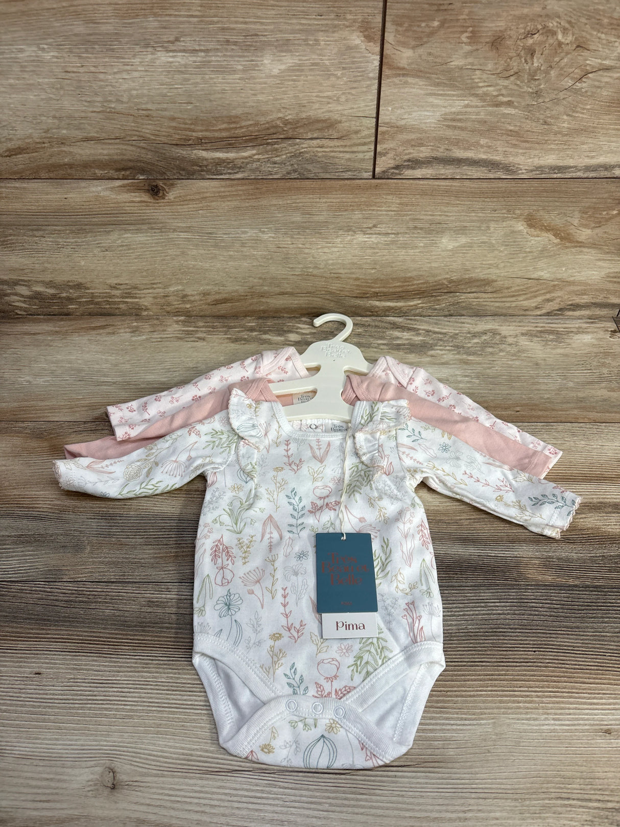 NEW Tres Beau Et Belle 3pc Floral Bodysuit Set White sz 0-3m