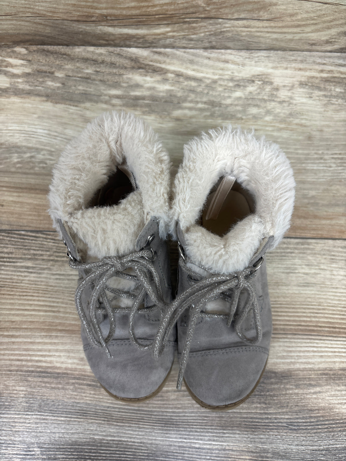 Old Navy Faux-Fur Cuff Lace-Up Winter Boots Grey sz 8c