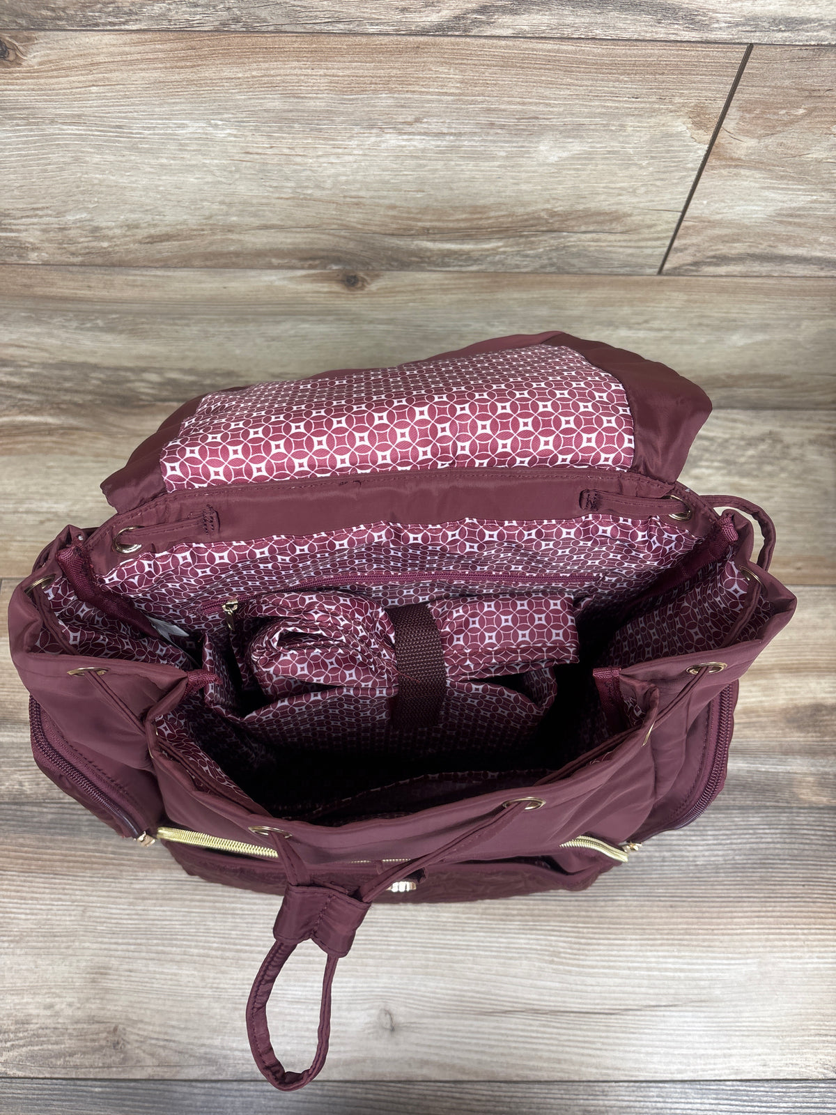 Buttons + Stitches Anabella Diaper Bag Backpack Maroon