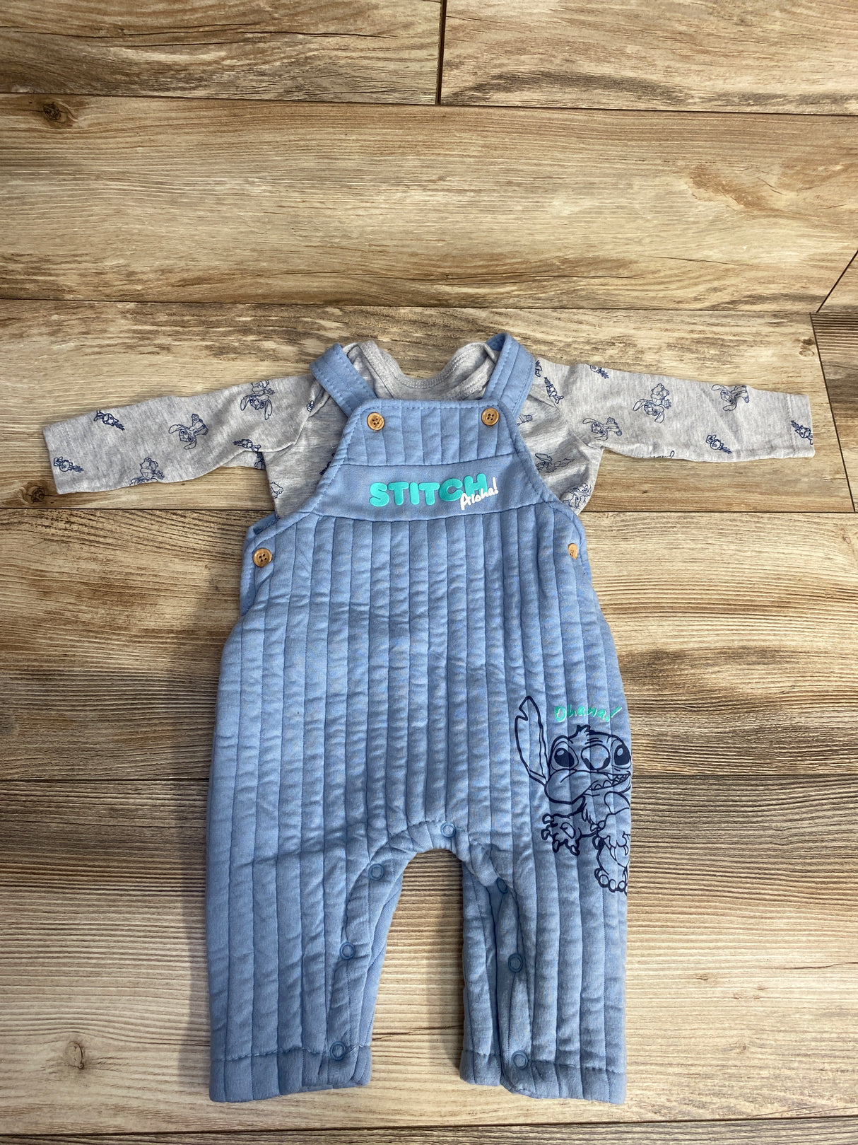 Disney Baby 2pc Ribbed Stitch Overalls & Shirt Grey sz 3-6m