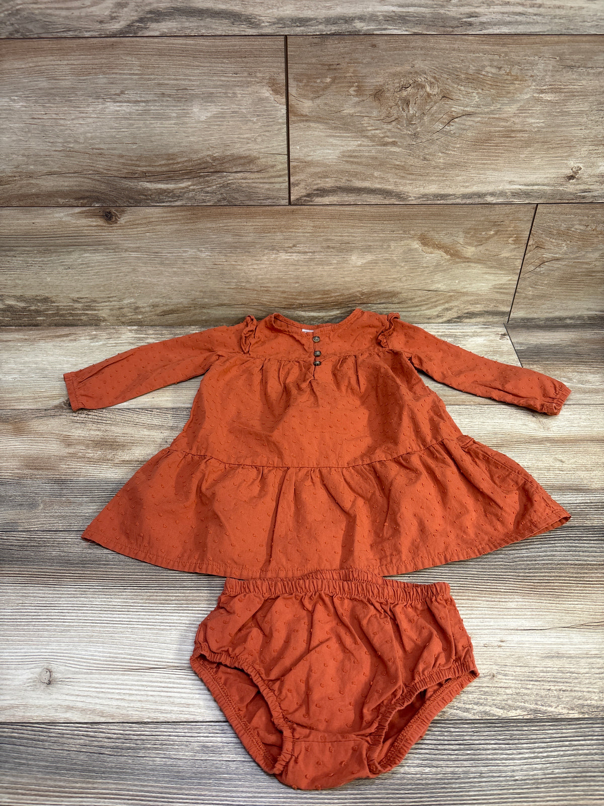 Carter's 2pc Long Sleeve Swiss Dot Dress & Bloomers Set Orange sz 18m