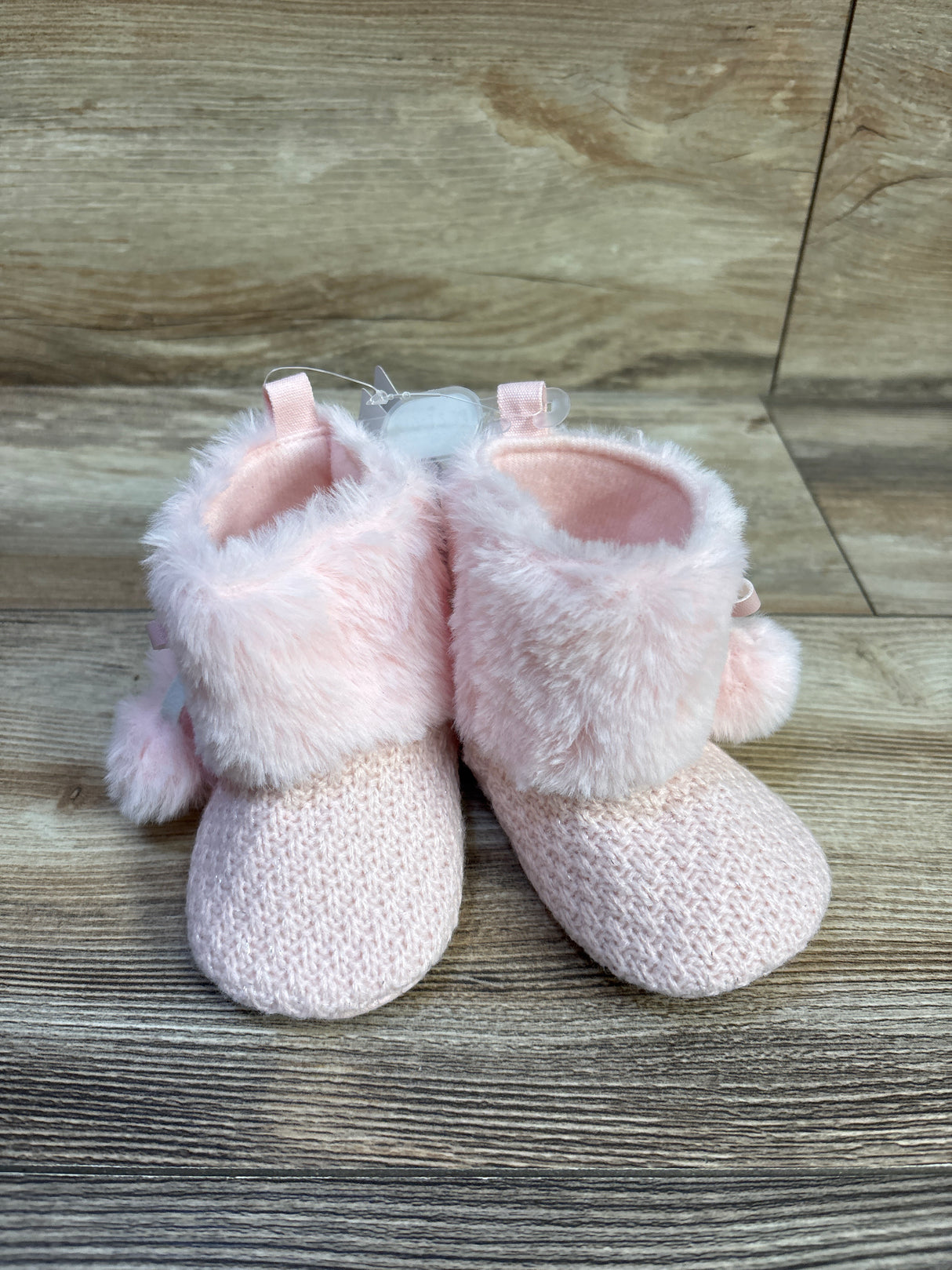 NEW First Steps by Stepping Stones Knit Faux Fur Pom-Pom Botos Pink sz 3/4c
