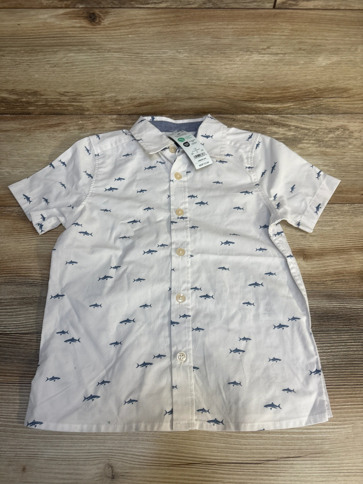 NEW OshKosh Shark Print Button Up Shirt White sz 4T
