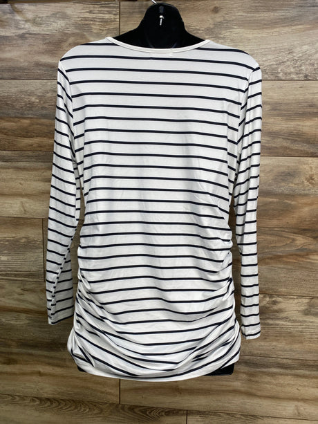 Ekouaer Striped Ruched Shirt White sz XL - Me n Mommy To Be