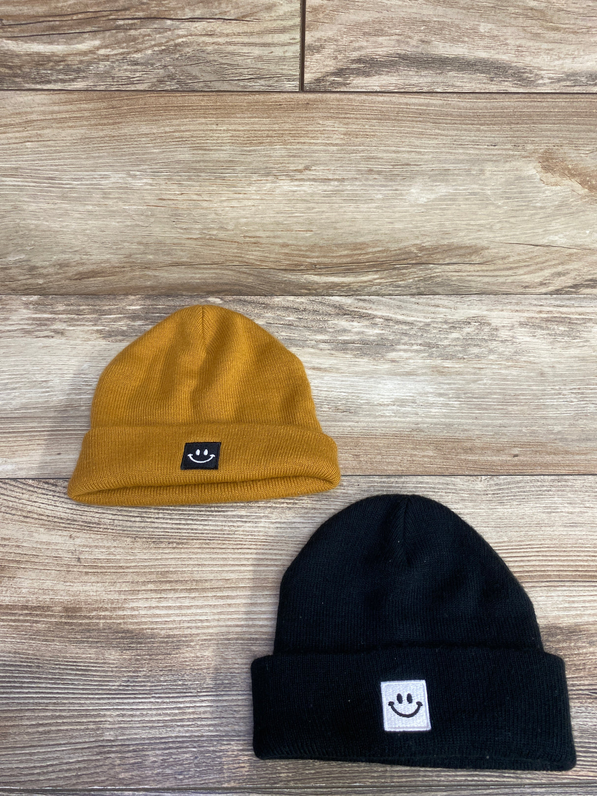 Knitted Foldover Beanie, 2pk Black/Caramel