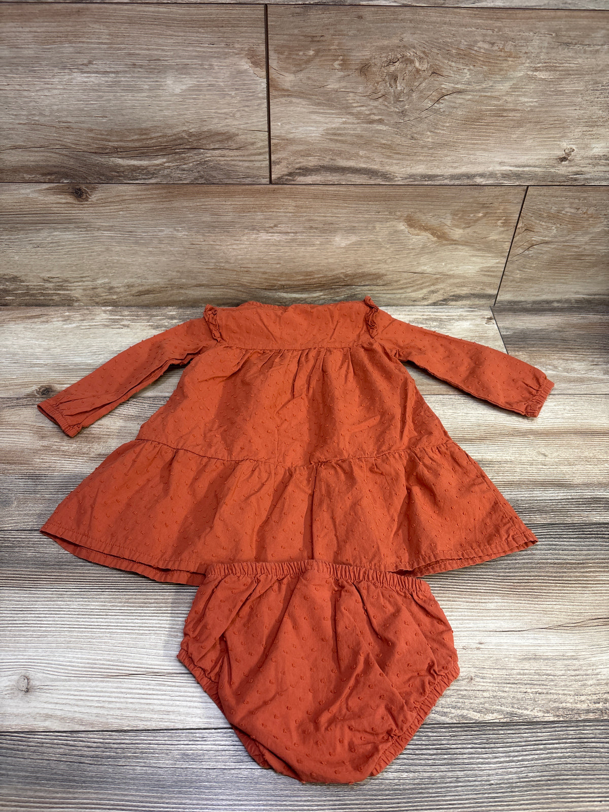 Carter's 2pc Long Sleeve Swiss Dot Dress & Bloomers Set Orange sz 18m