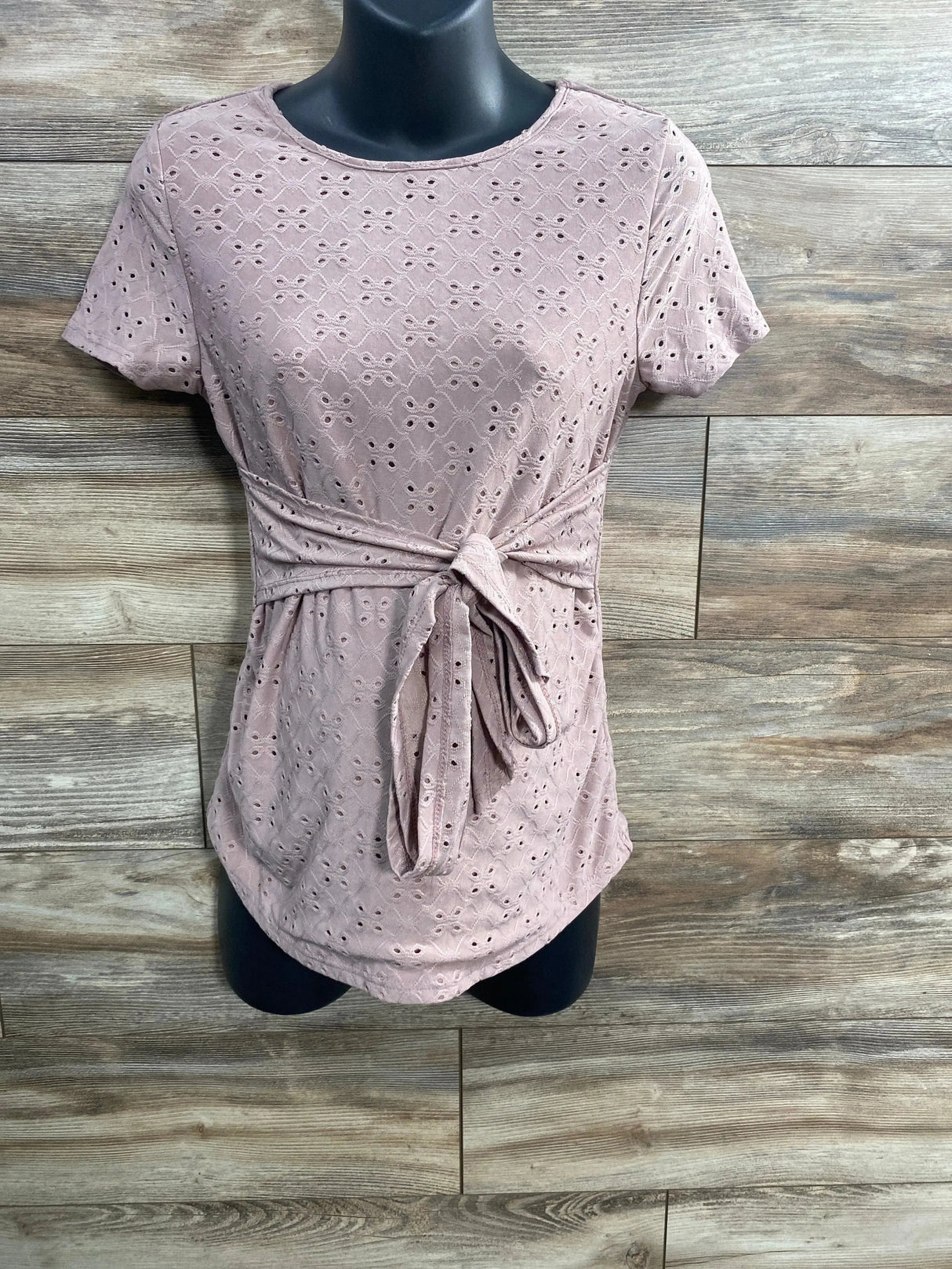 Shein Maternity Pink Eyelet Embroidered Front Tie Tee sz Large - Me 'n Mommy To Be