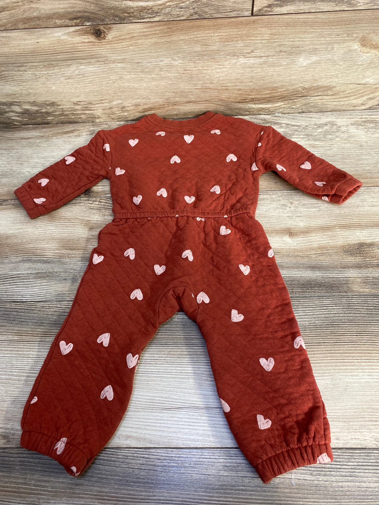 Carter's Quilted Heart Print Jumpsuit Rust sz 18m