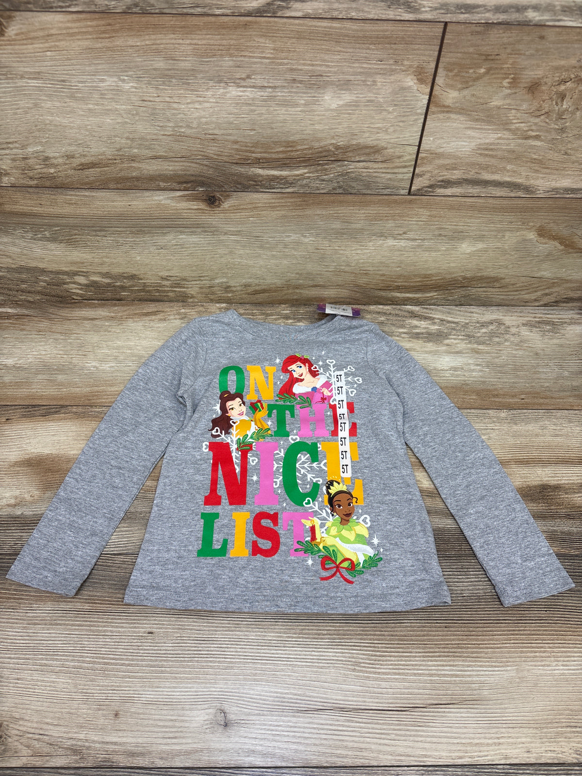 NEW Disney Princess Long Sleeve 'On The Nice List' Shirt Grey sz 5T