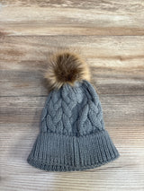 Chunky Knit Pom Pom Foldover Hat Grey