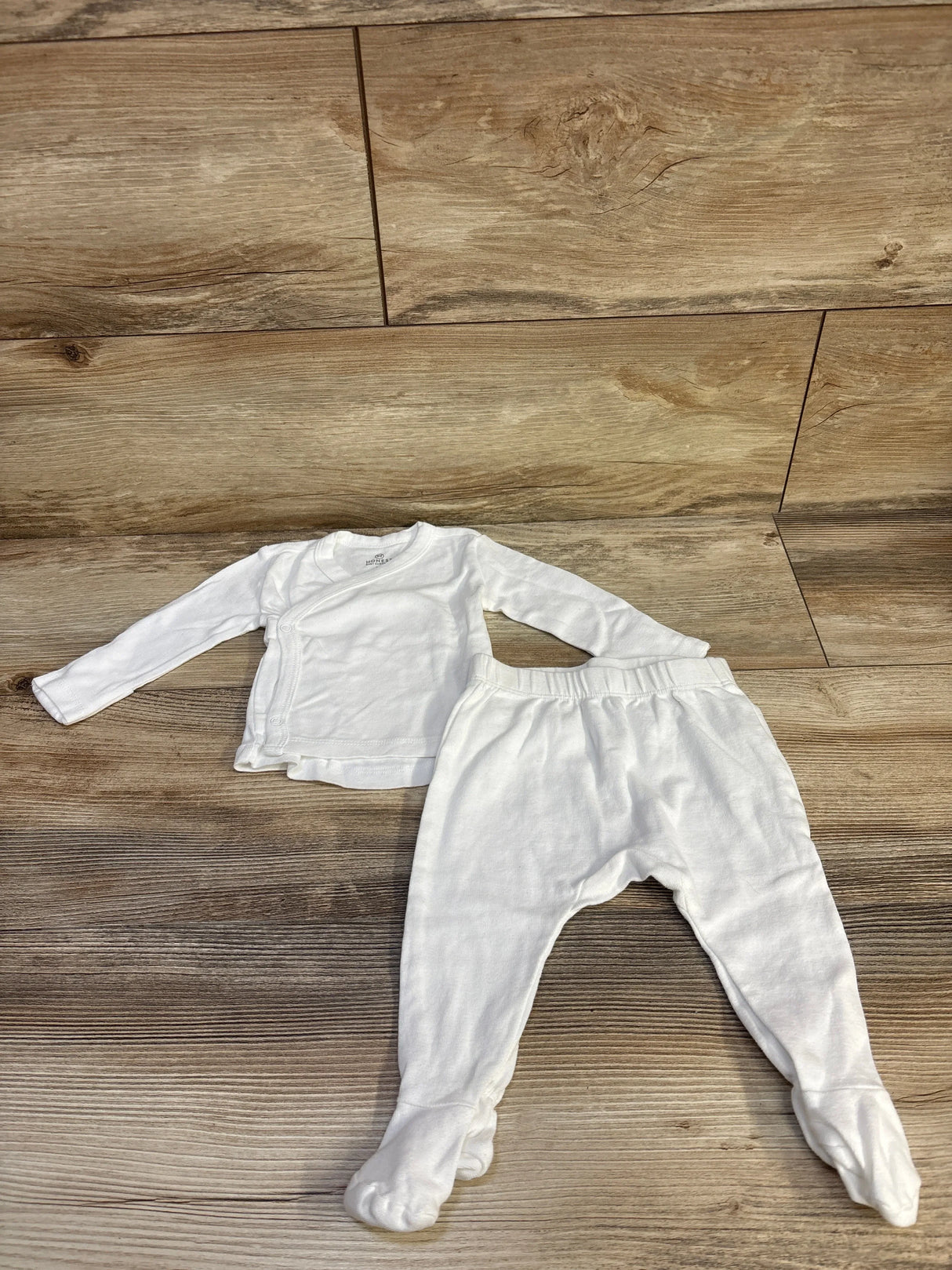 Honest Baby 2pc Organic Kimono Shirt & Footed Pants Set White sz 0-3m