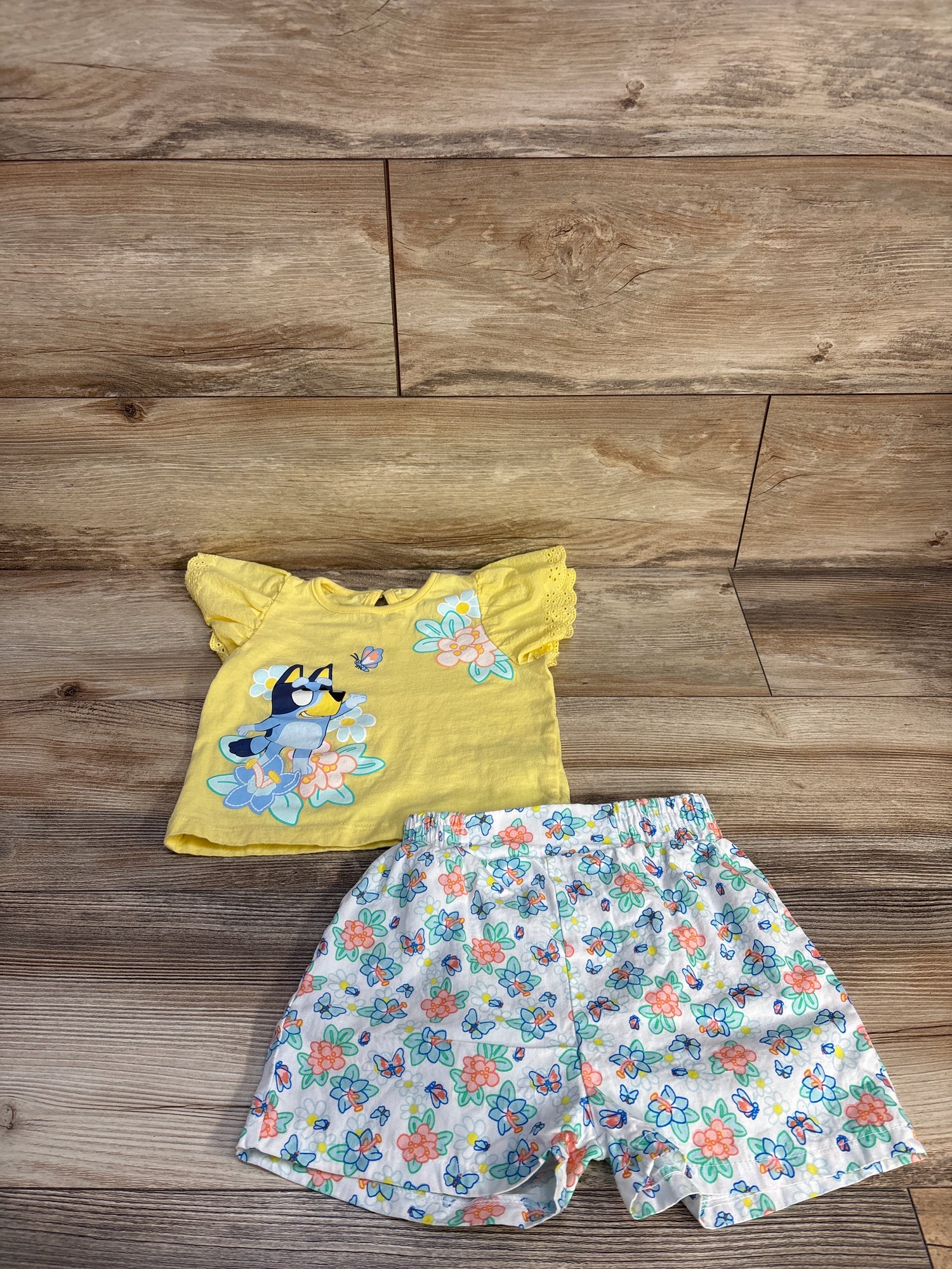 Bluey 2pc Ruffle Floral Short & Shorts Set Yellow sz 2T