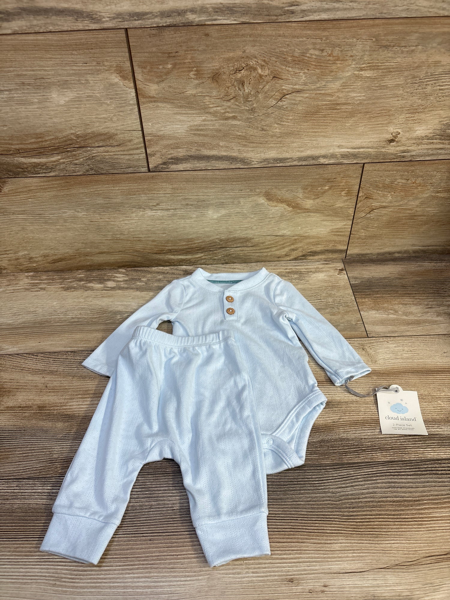 NEW Cloud Island 2pc Pointelle Henley Bodysuit & Pants Set Blue sz 0-3m