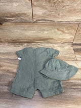 NEW Just One You Button-Up Romper & Hat 2pc Set Green sz 3m