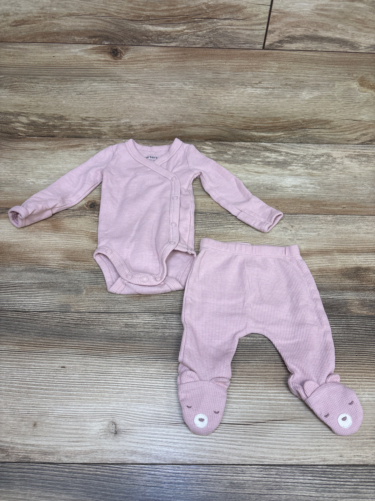 Just One You 2pc Waffle Knit Kimono Bodysuit & Footed Pants Set Pink sz Newborn