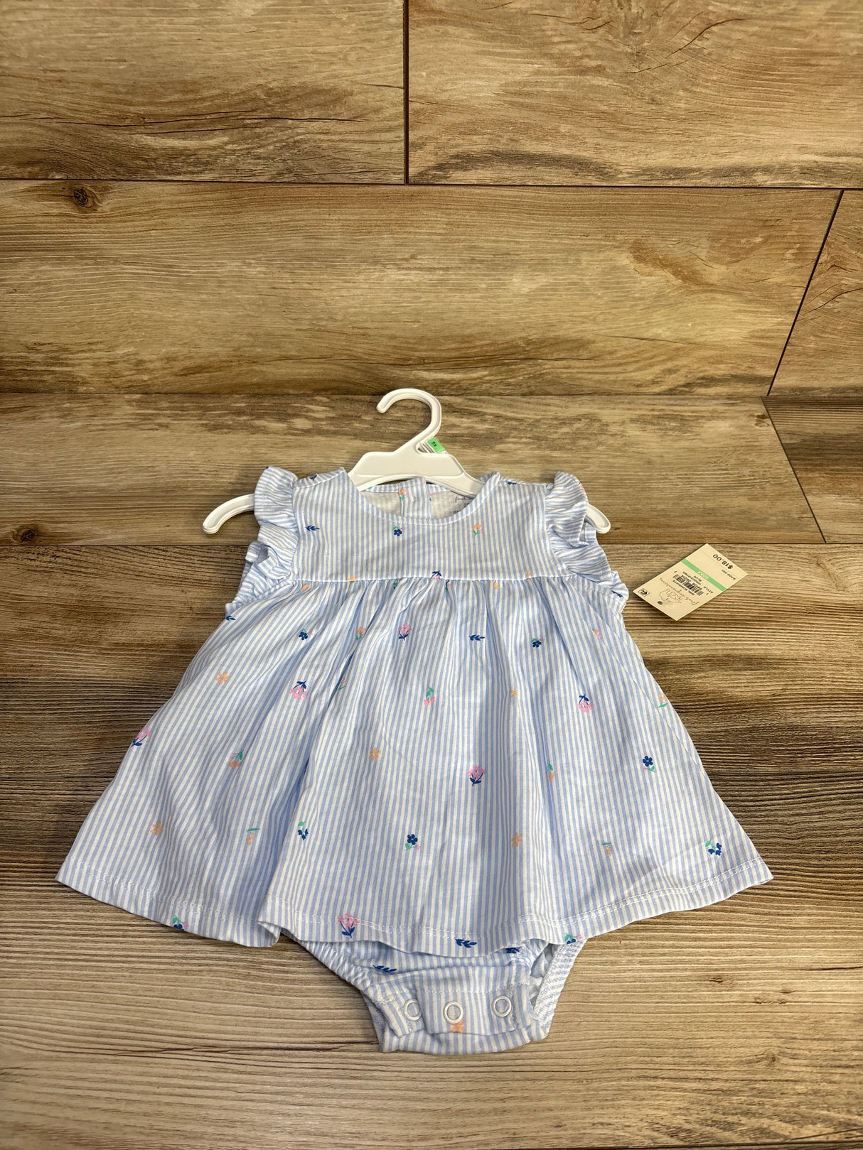 NEW First Impressions Flutter Sleeve Striped Bodysuit Dress Blue sz 18m
