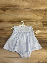 NEW First Impressions Flutter Sleeve Striped Bodysuit Dress Blue sz 18m