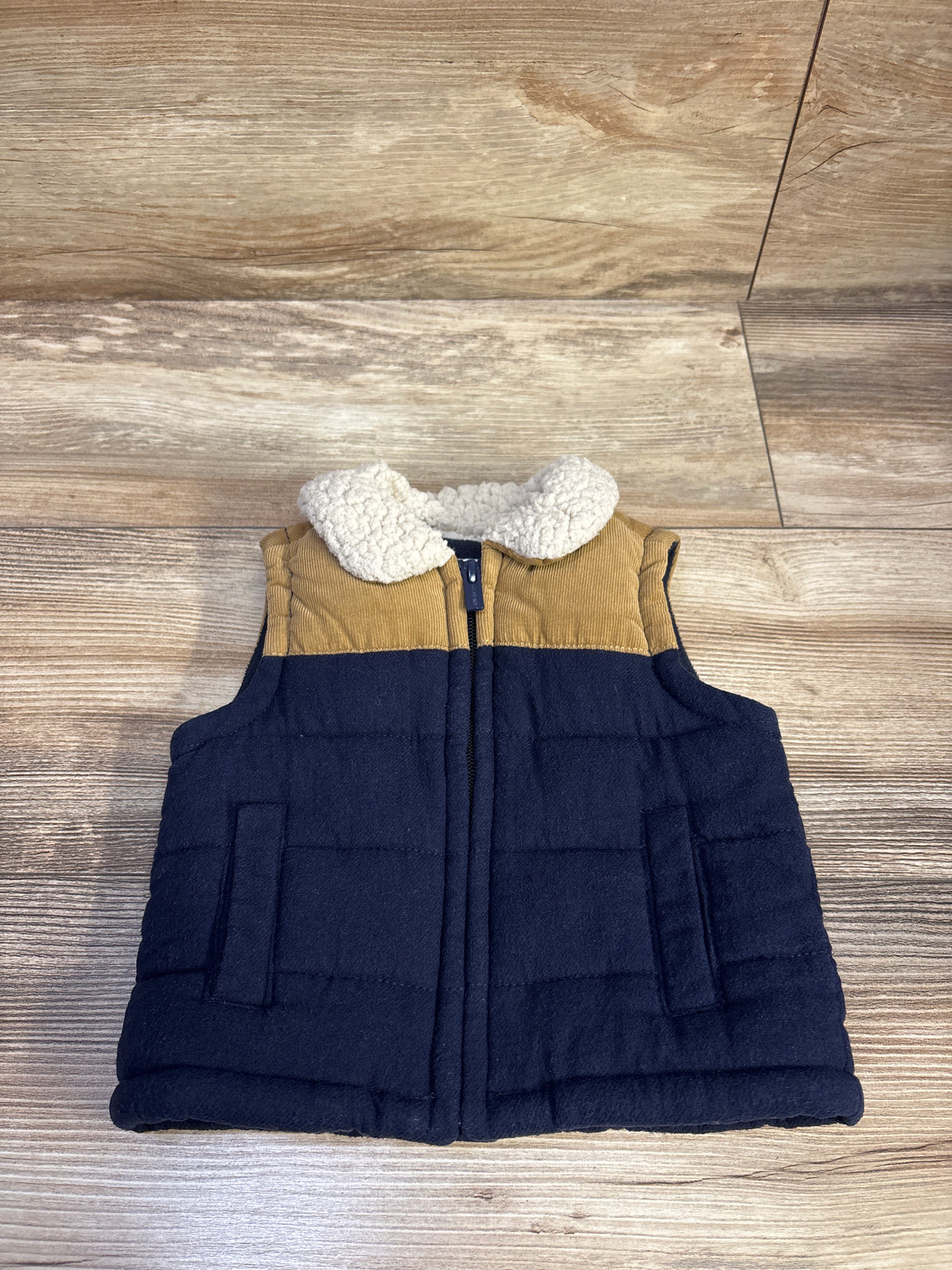 Old Navy Sherpa-Collar Color-Blocked Flannel Vest Navy sz 3-6m