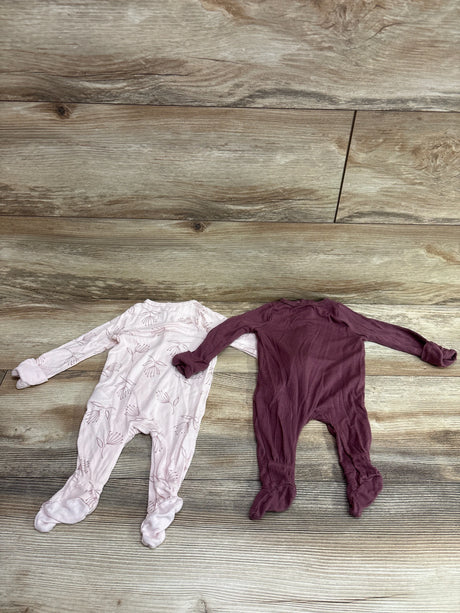 Top view of Cloud Island 2pk modal sleepers showing one pink patterned and one plum, both with long sleeves and covered feet