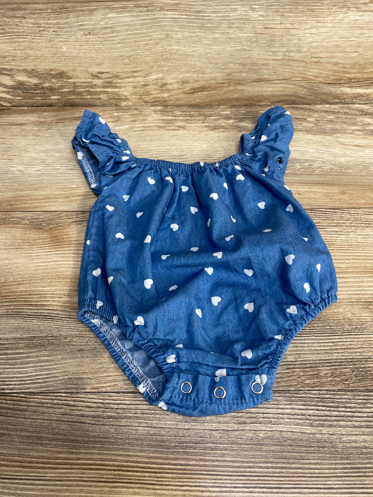 Chambray Heart Print Romper Blue sz 0-3m