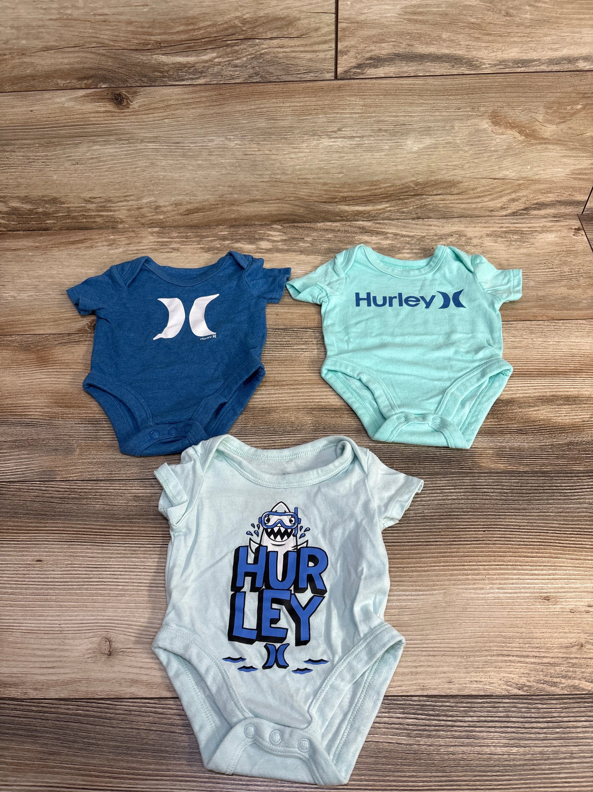 Hurley 3pk Logo Bodysuits Set Blue sz Newborn