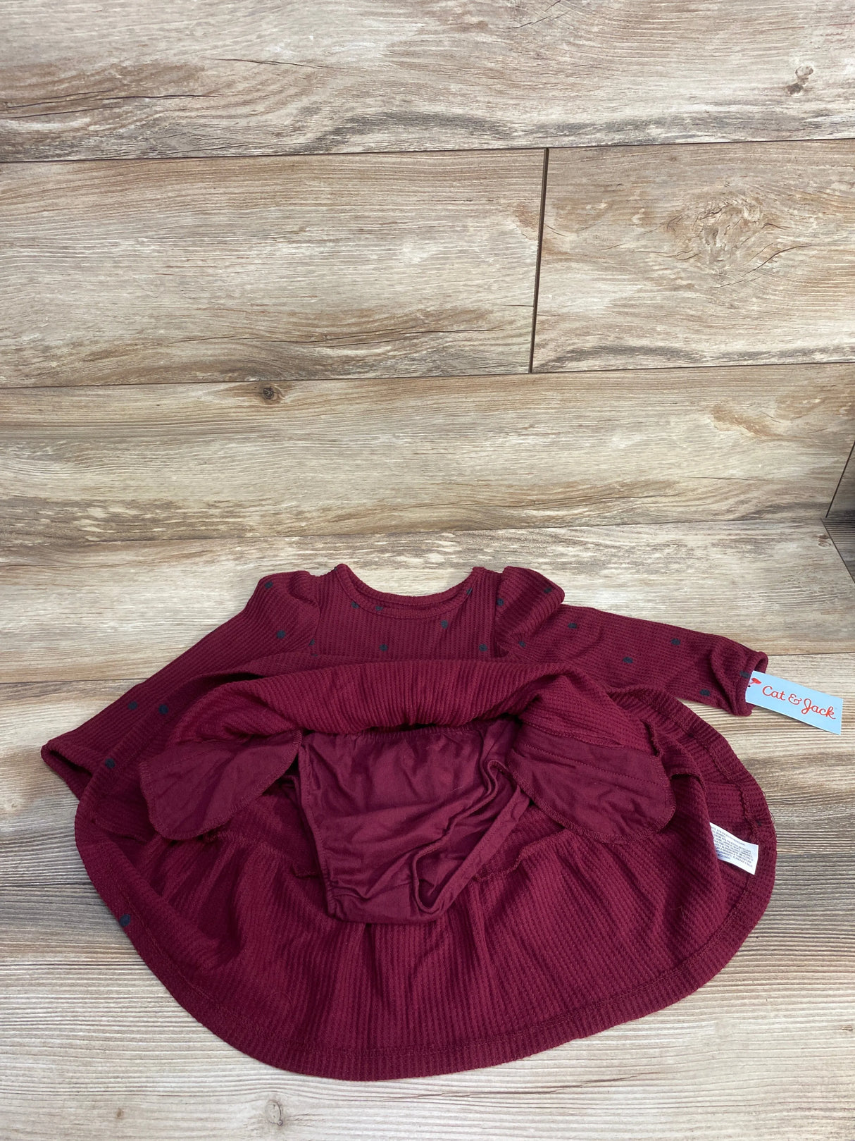 NEW Cat & Jack 2pc Polka Dot Waffle Knit Dress & Bloomers Set Burgundy sz 18m