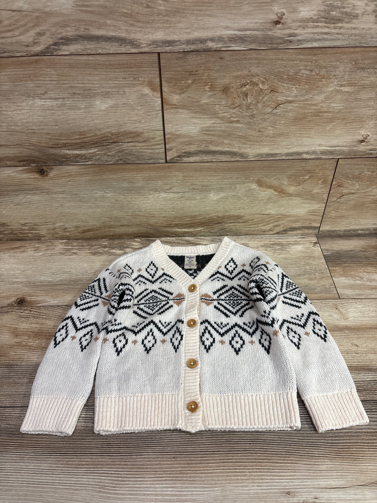 Oshkosh Fair Isle Button-Up Knit Cardigan Sweater Ivory sz 2T