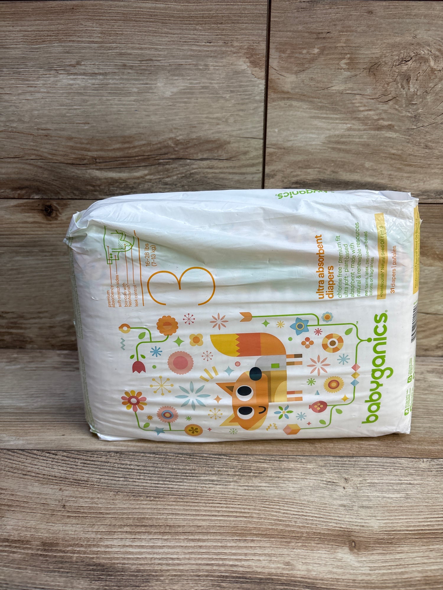 NEW Package of Babyganics Ultra Absorbent Diapers, Size 3, 31ct.