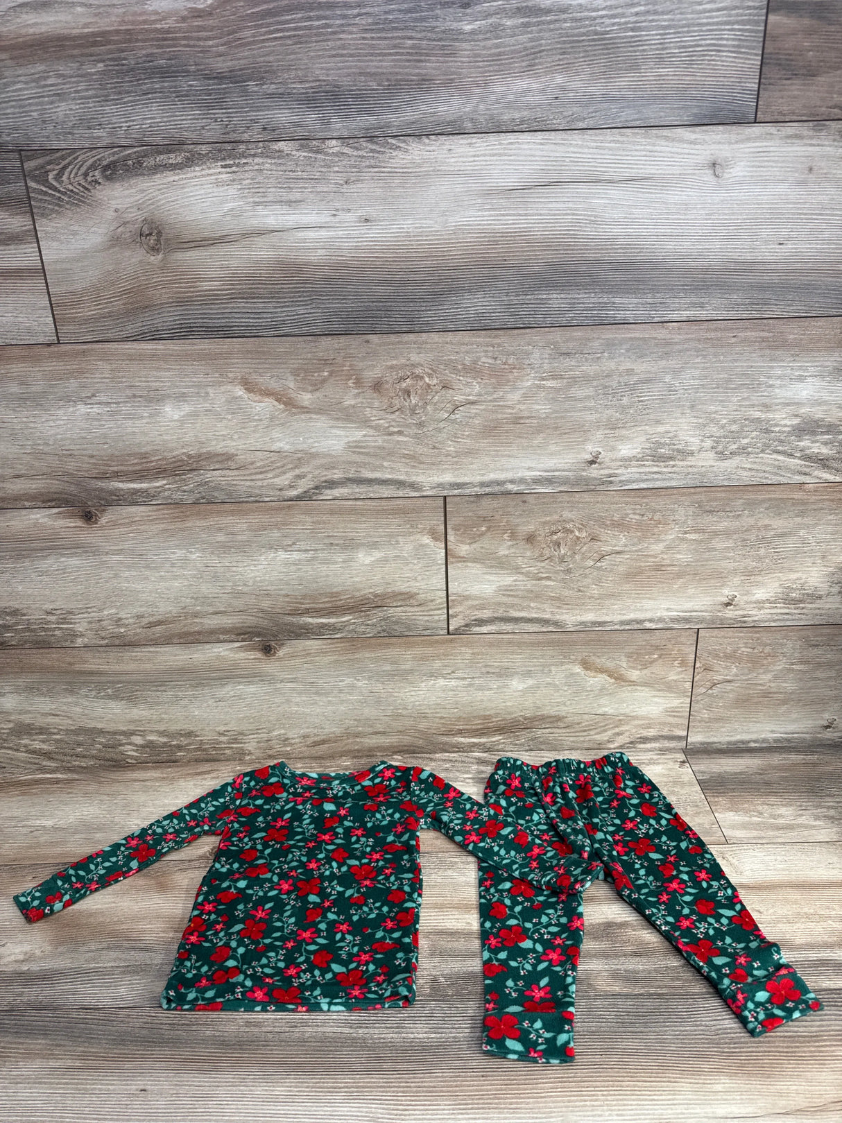 Cat & Jack Floral Velour Pajama Set Green sz 18m