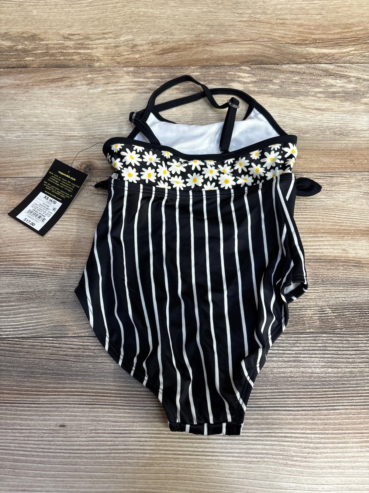 NEW Art Class 1pc Floral Striped Swimsuit Black sz 4-5T - Me n Mommy To Be