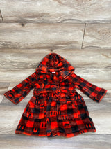 Cat & Jack Plaid Plush Hooded Robe Red sz 2-3T