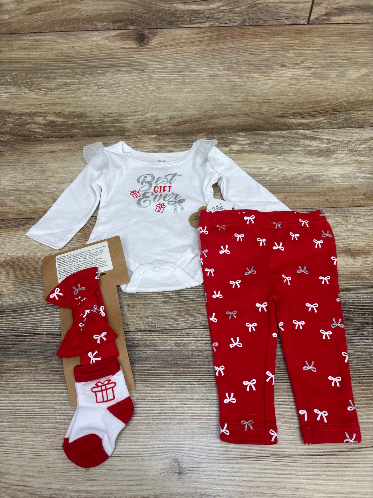 NEW Baby Essentials 4pc Best Gift Ever Christmas Layette Set White sz 3m
