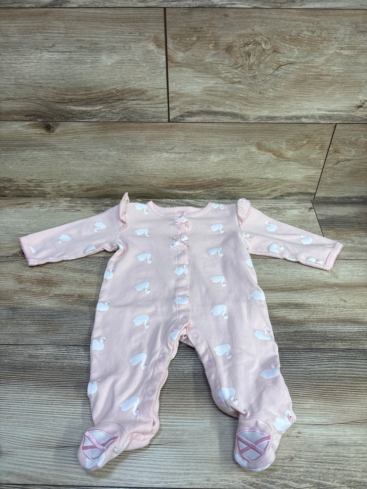 Swan Print Snap Sleeper Pink sz 9m