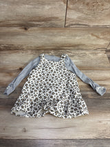 Little Lass 2pc Floral Cord Overalls & Ribbed Shirt Grey sz 2T