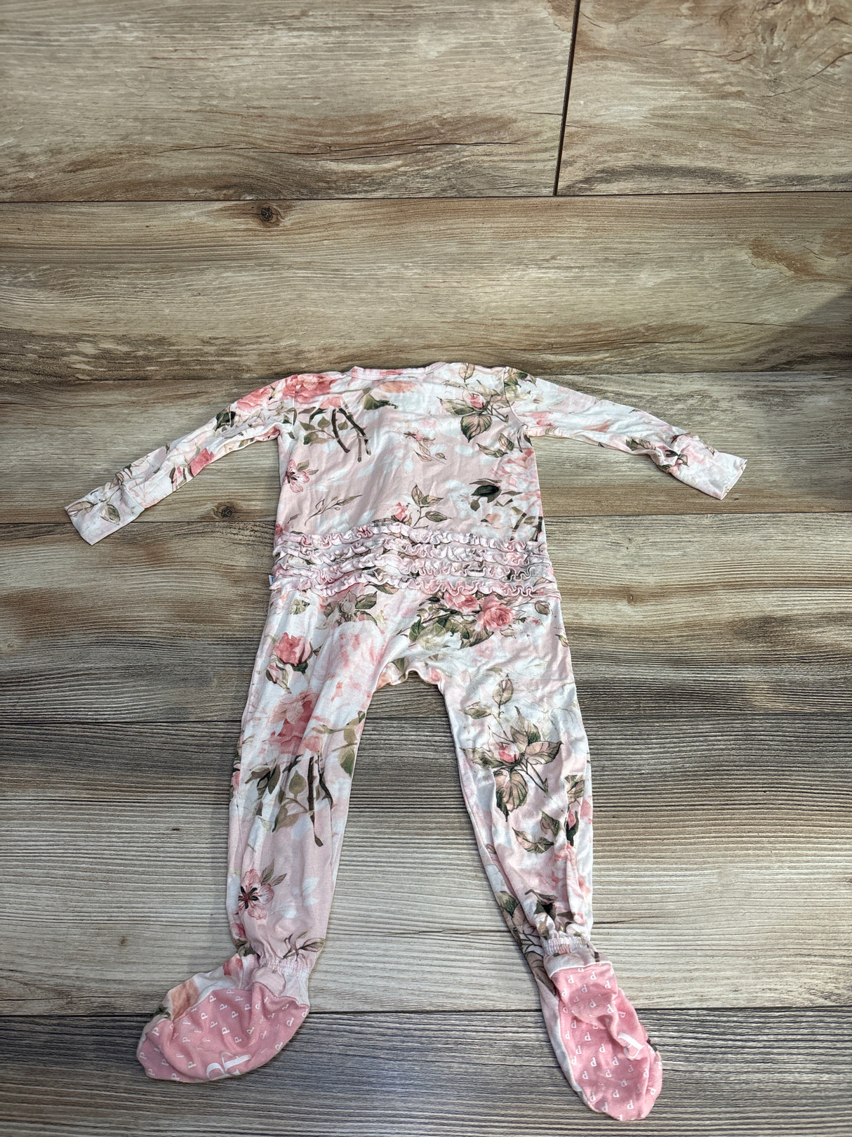 Posh P Vintage Pink Rose Footie Ruffled Zippered One Piece sz 12-18m