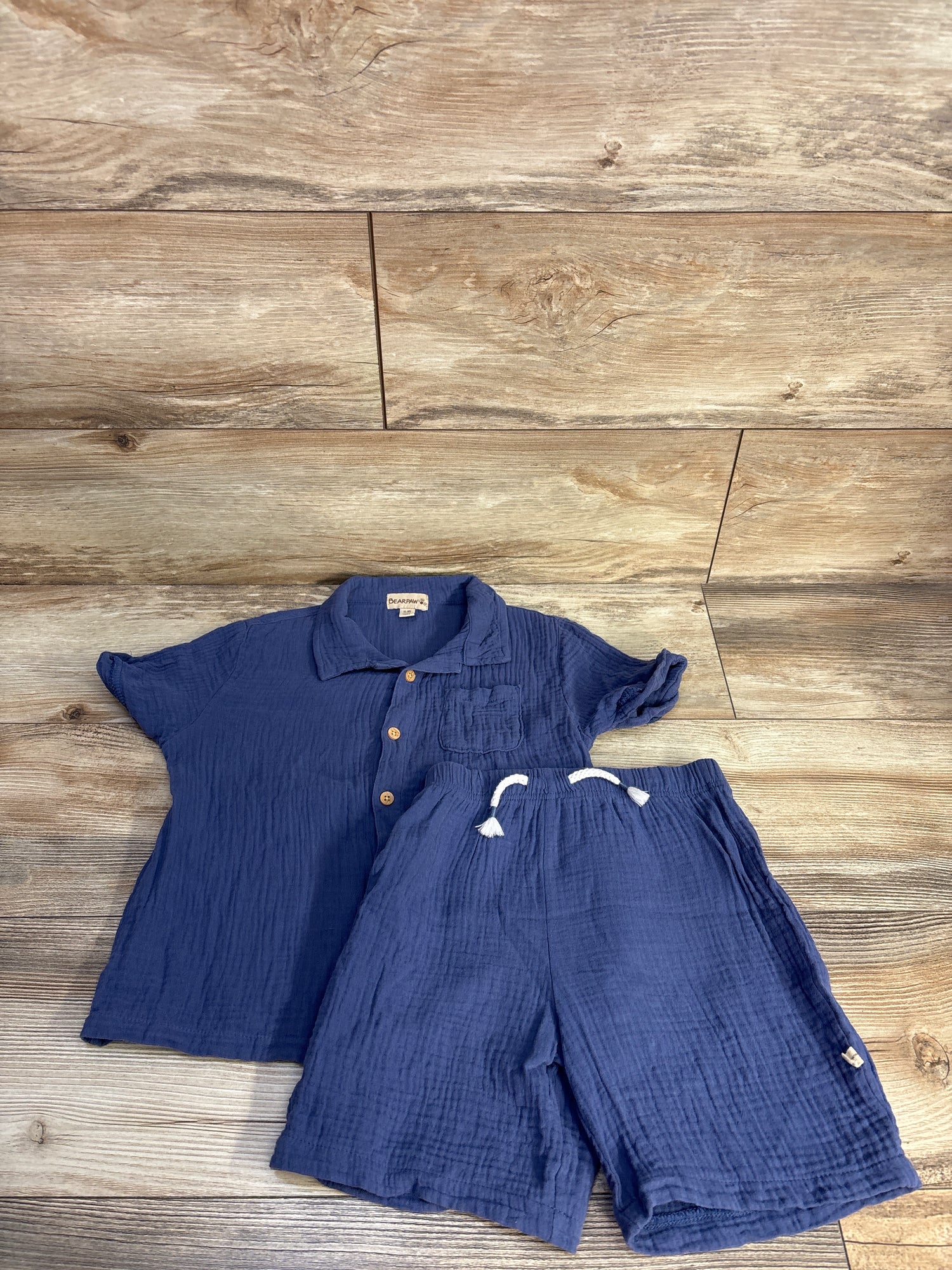Bearpaw 2pc Gauze Button-Up Shirt & Shorts Set Blue sz 5/6T